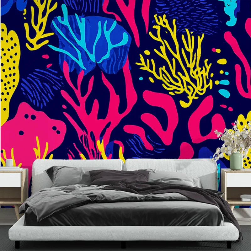 Papier peint corail Motif vibrant de coraux multicolores sur fond sombre Produit De Marque