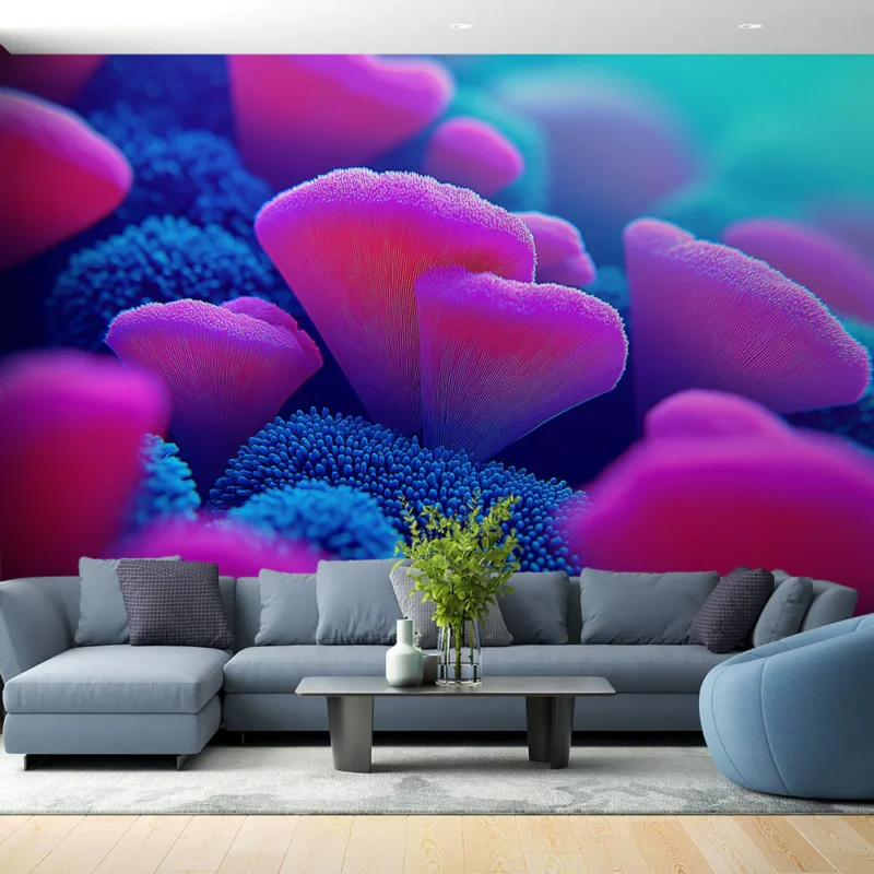 Papier peint corail coloré Motif sous-marin vibrant avec des tons roses et bleus Dernier Modèle