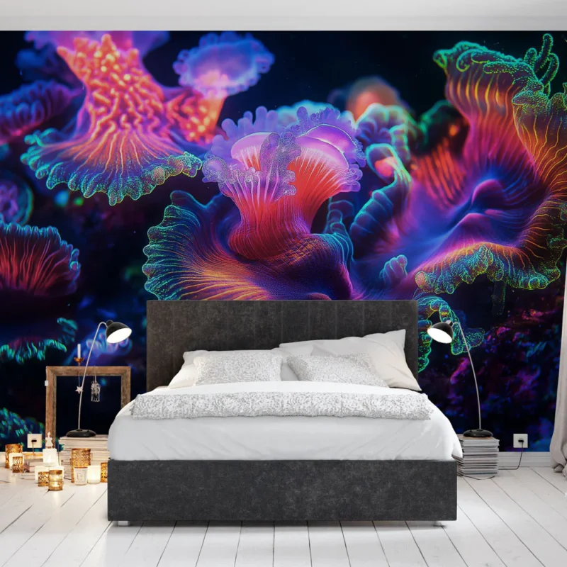 Papier peint corail luminescent Motif éclatant de coraux multicolores sous-marins Offre Exclusive