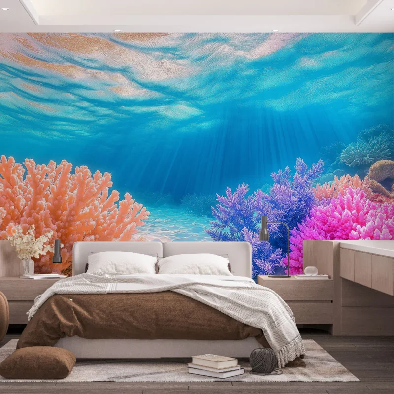 Certifié Papier peint corail Sombre et coloré sous-marin avec coraux vibrants