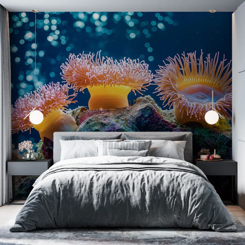 Papier peint corail Scène sous-marine vibrant avec anémones colorées Commande En Gros