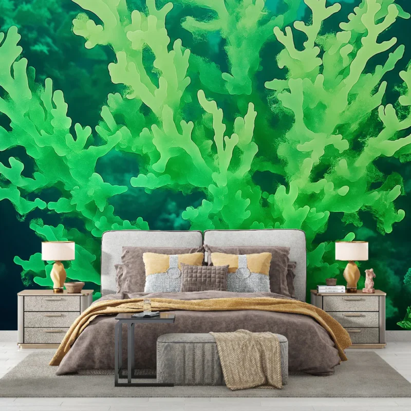 Papier peint corail Motif de corail vert lumineux pour une ambiance marine Livraison Express