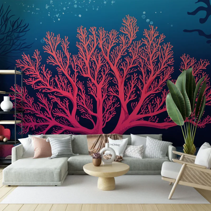 Papier peint corail Éblouissant motif de corail rose sous-marin Satisfait Ou Remboursé