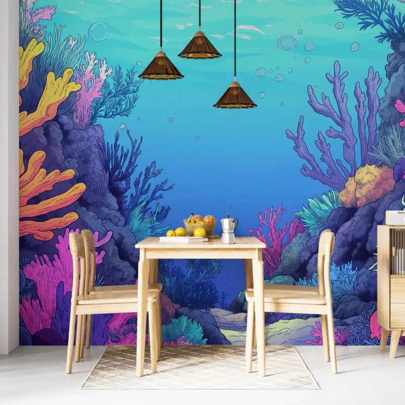 Bon Marché Papier peint corail Un paysage marin coloré avec des coraux vibrants