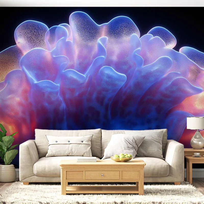 Papier peint corail luminescent Motif abstrait aux teintes vibrantes de bleu et rose Bon Plan