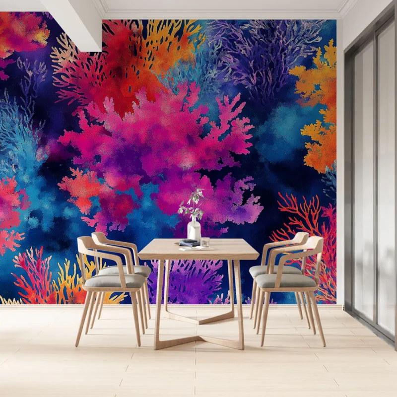 Papier peint corail Motif vibrant de coraux colorés sur fond marin Vente Directe