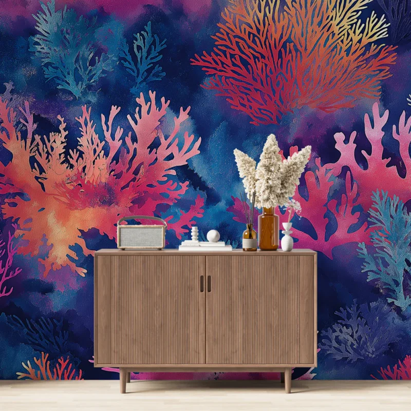 Nouvel Arrivage Papier peint coraux Éblouissant motif aquatique de coraux colorés