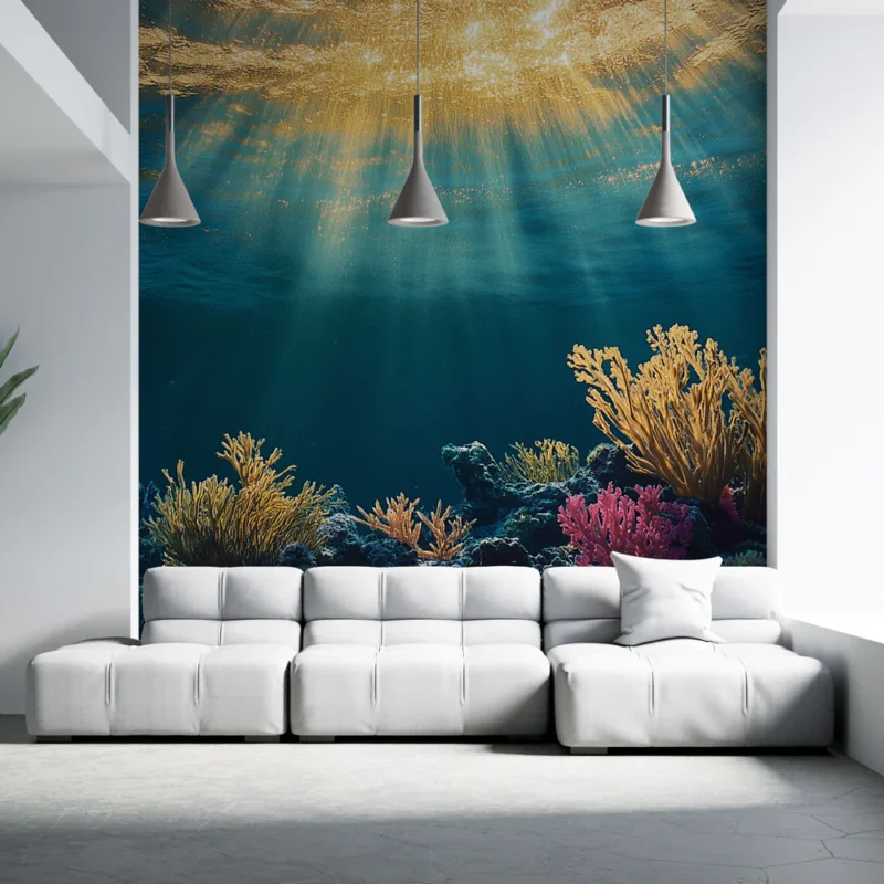 Bon Marché Papier peint sous-marin Scène aquatique vibrante avec coraux colorés