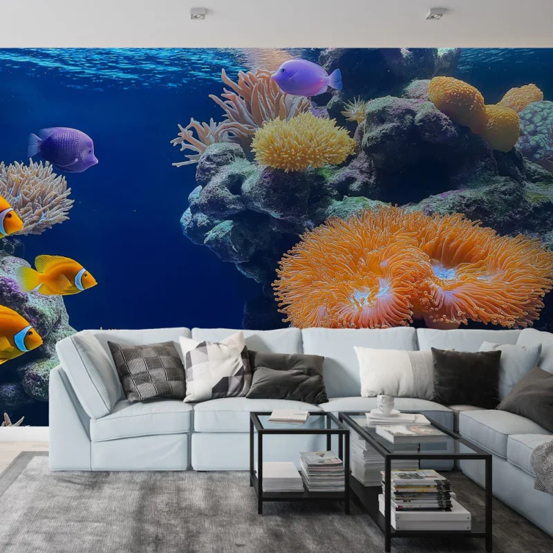 Meilleur Choix Papier peint aquarium Scène sous-marine vibrante avec coraux et poissons colorés