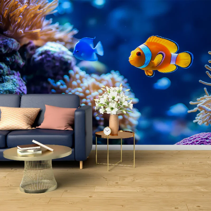 Dernière Chance Papier peint sous-marin Poissons colorés et coraux vibrants