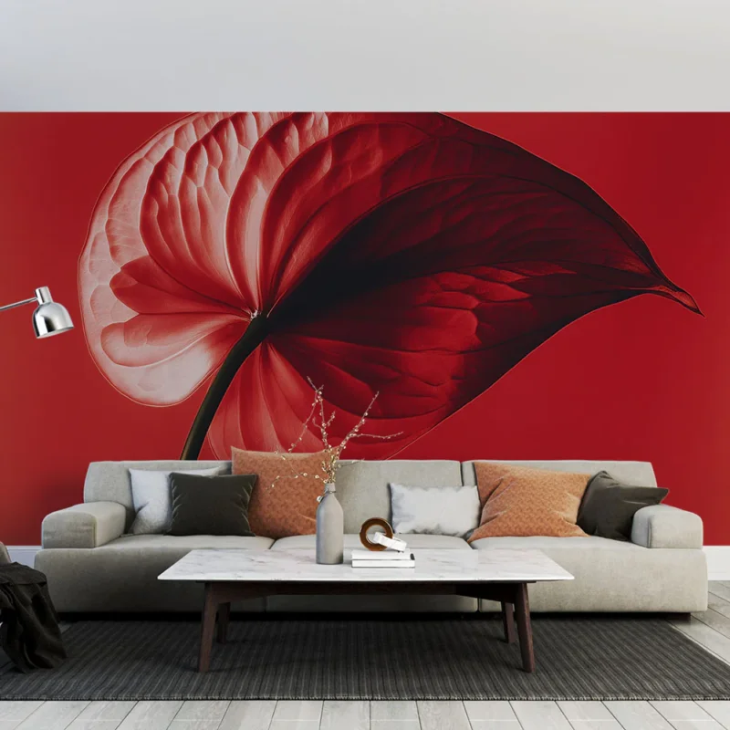 Livraison Express Papier peint Anthurium rouge Élégance florale sur fond monochrome