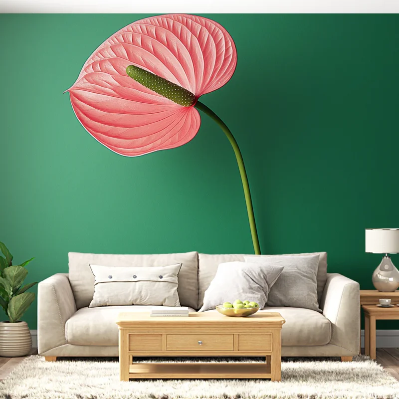 Papier peint fleur Fleurs d‘anthurium roses sur un fond vert Seulement Aujourd'hui