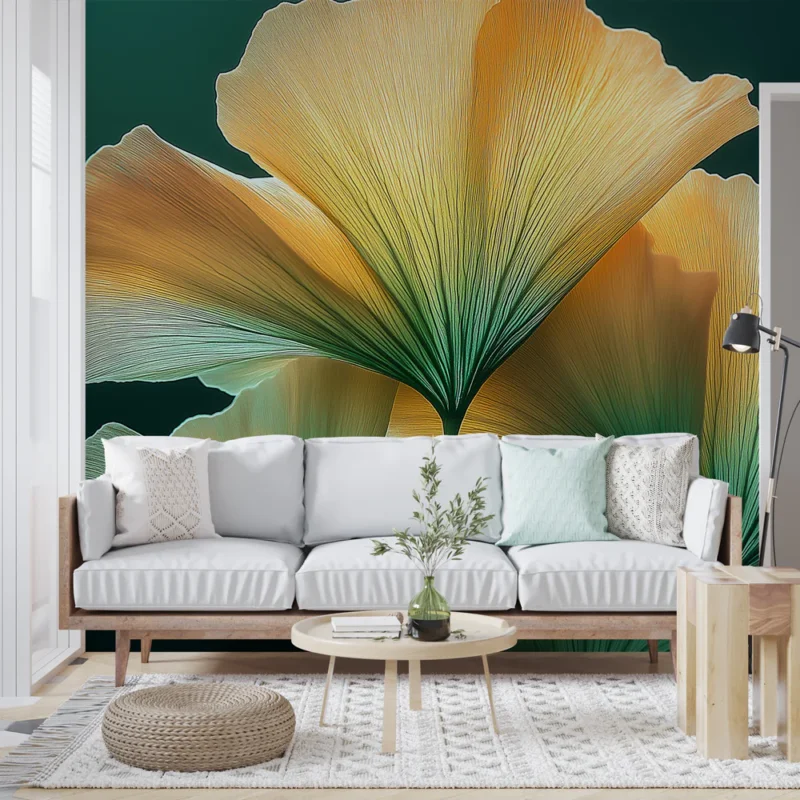 Papier peint ginkgo Feuilles de ginkgo aux teintes pastel Populaire