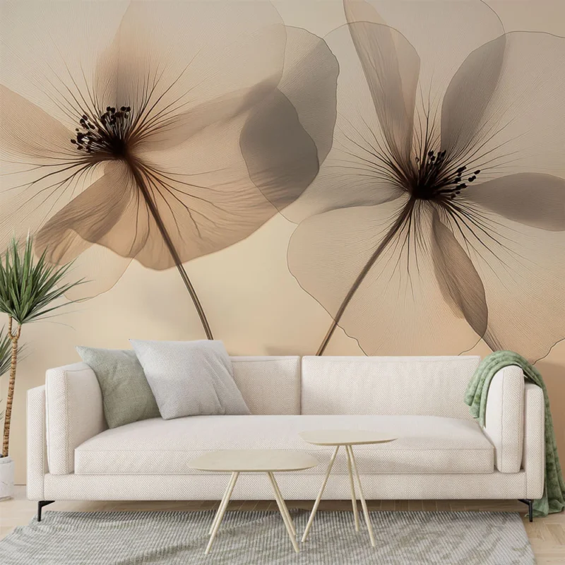 Nouveauté Papier peint fleurs délicates Fleurs transparentes sur fond doux
