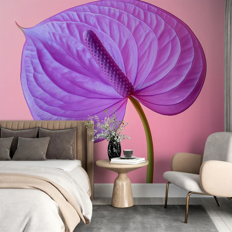 Offre Du Jour Papier peint fleur violette Feuille de fleur violette avec fond rose doux