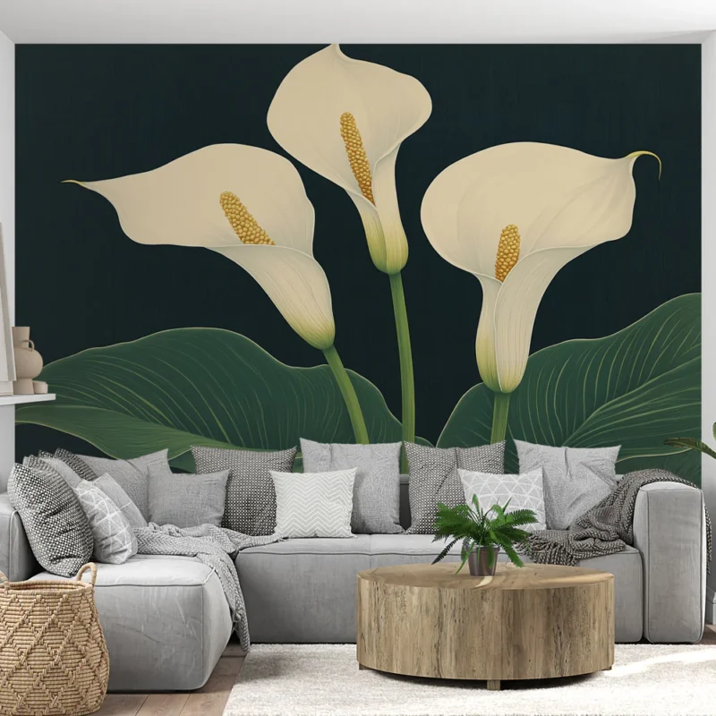 Papier peint fleurs Callas élégantes sur fond sombre Marque
