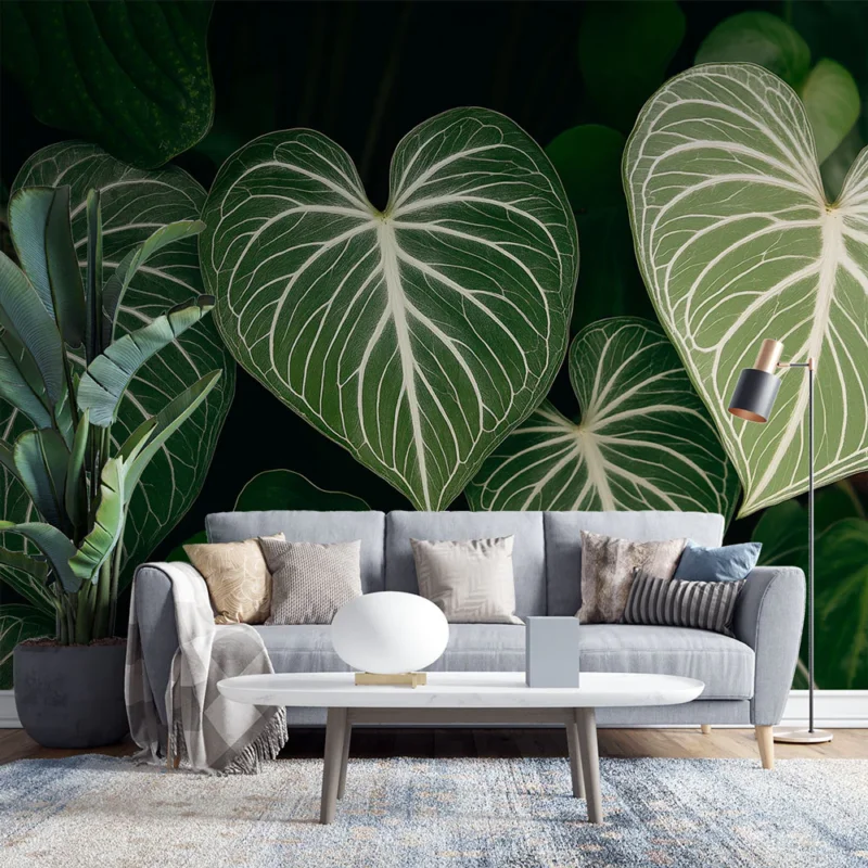 Papier peint feuilles cœur Feuilles vertes au design délicat Nouvel Arrivage