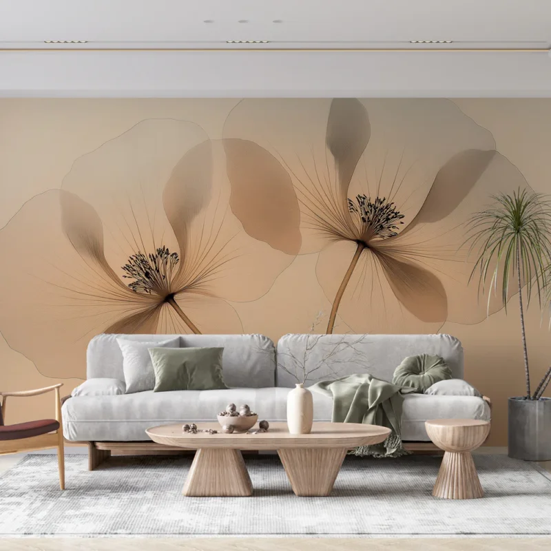 Papier peint fleurs éthérées Fleurs délicates en transparence sur fond doux Prix Cassé