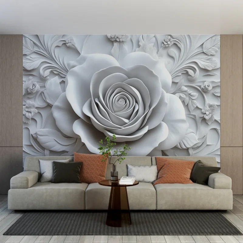 Dernière Chance Papier peint rose en relief Élégant motif floral en 3D