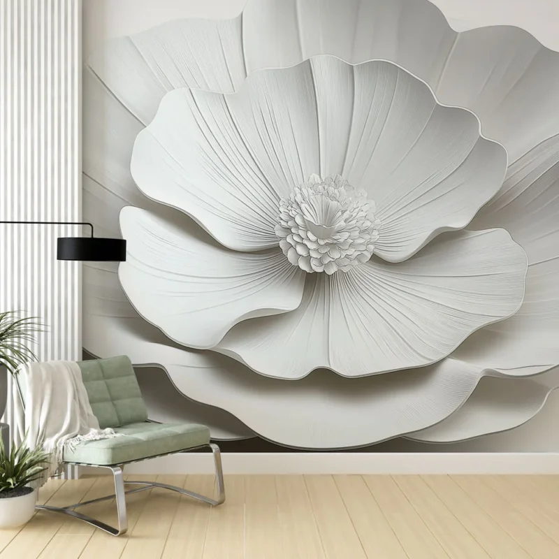 Papier peint fleurs blanches Motif de fleurs élégantes en relief Promotion Saisonnière
