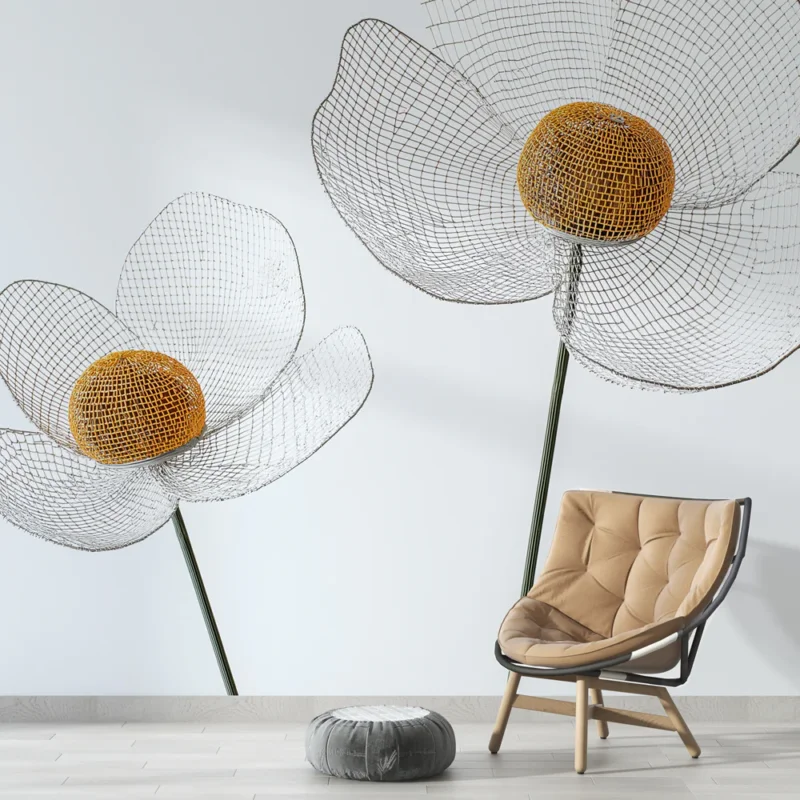 Haute Qualité Papier peint fleurs décoratives en métal Sculptures élégantes pour une décoration moderne