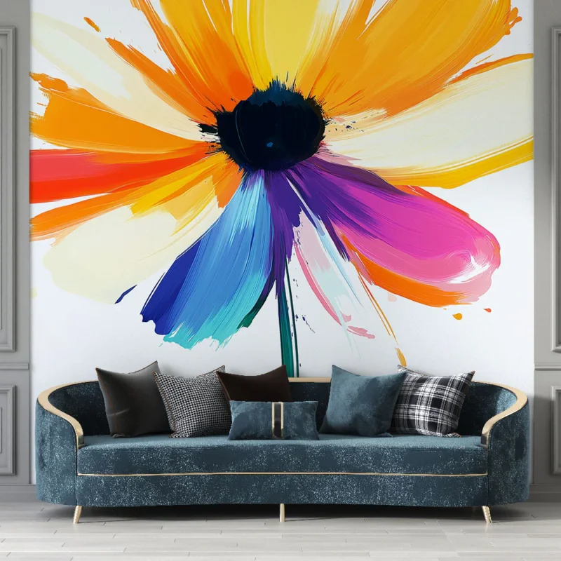 Offre Exclusive Papier peint fleur colorée Fleur abstraite avec des couleurs vives et dynamiques