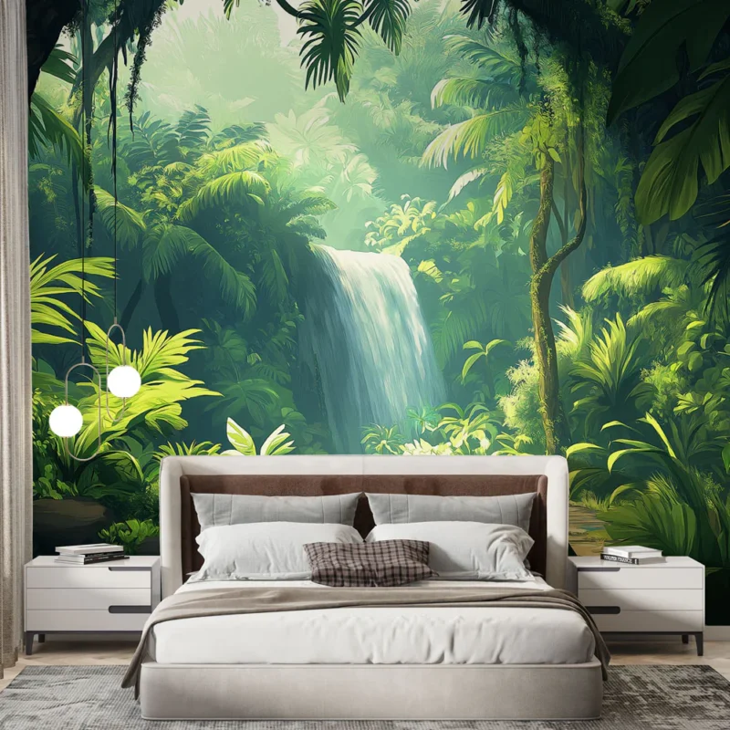 Commande En Gros Papier peint jungle Cascade et feuillage luxuriant dans une forêt tropicale