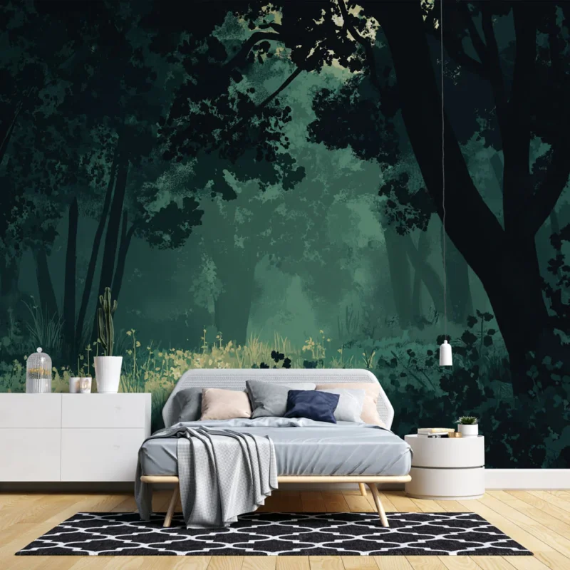 Jusqu'à Épuisement Des Stocks Papier peint forêt mystérieuse Ambiance sombre et sérénité naturelle