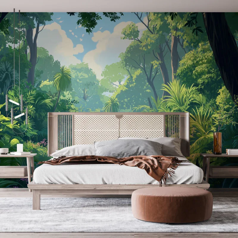 Papier peint forêt tropicale Un paysage luxuriant de verdure et de fleurs exotiques Certifié