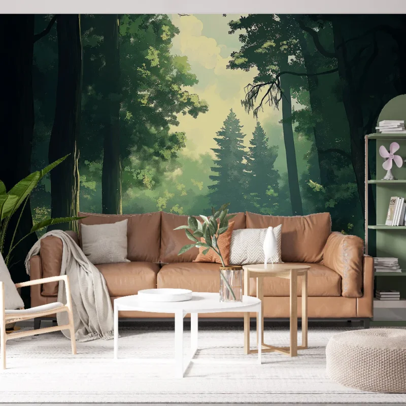 Papier peint forêt enchantée Paysage sylvestre mystique avec lumière douce Offre Limitée