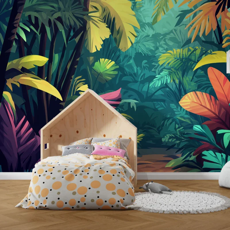 Papier peint jungle colorée Feuillage tropical vibrant et chemin mystérieux Marque