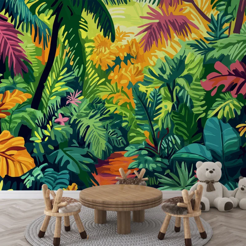Papier peint jungle colorée Une illustration vibrante de feuillage tropical Commander Vite