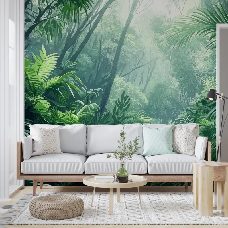 Affaire À Saisir Papier peint jungle verte Épaisse forêt tropicale avec feuillage luxuriant