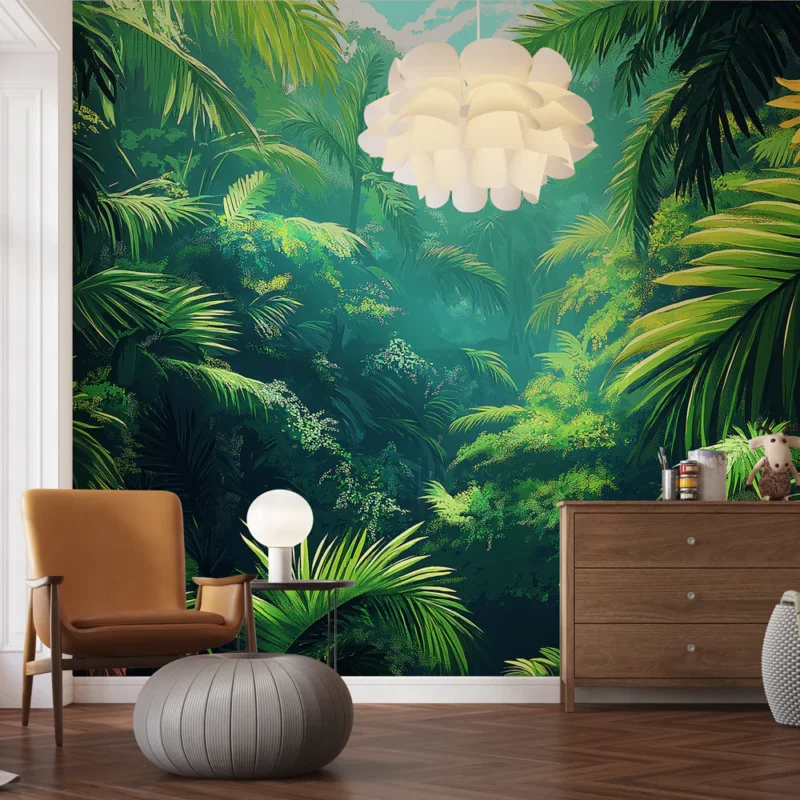 Offre Exclusive Papier peint jungle tropicale Feuillage luxuriant et touche florale