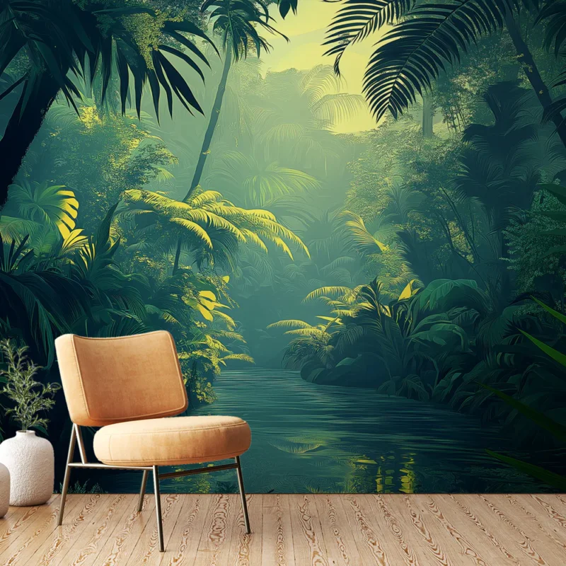 Papier peint jungle tropicale Paysage luxuriant et apaisant d‘une jungle verdoyante Usine Directe