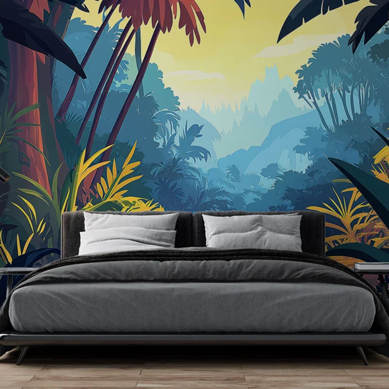 Papier peint jungle Paysage tropical vibrant avec lumière dorée Dernière Chance