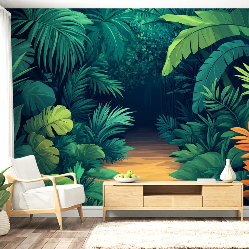 Papier peint jungle Sentier doré entouré de feuillages luxuriants Meilleur Choix