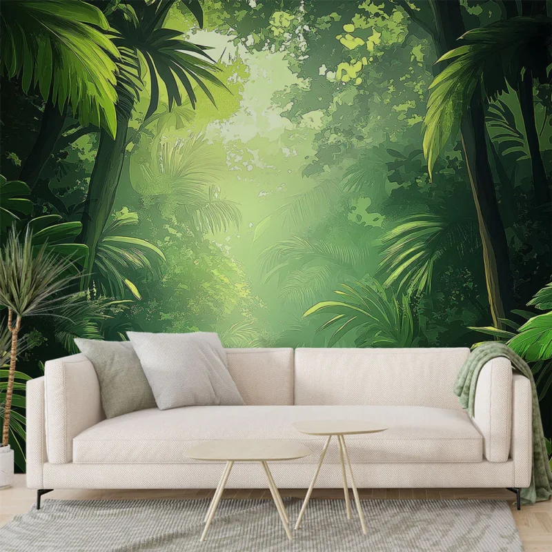 Meilleur Prix Papier peint jungle Chemin verdoyant à travers une forêt luxuriante