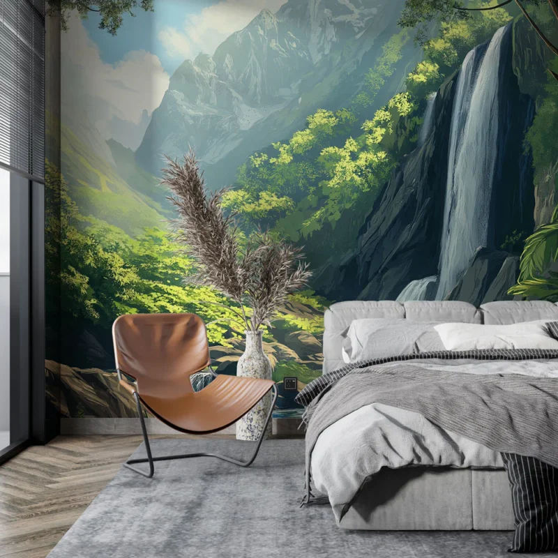 Papier peint cascade Scène naturelle d‘une cascade au cœur de la jungle Prix Bas