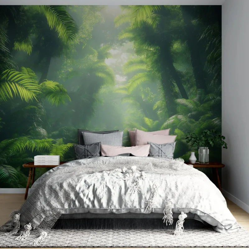Papier peint forêt tropicale Chemin lumineux à travers une jungle verdoyante Usine Directe