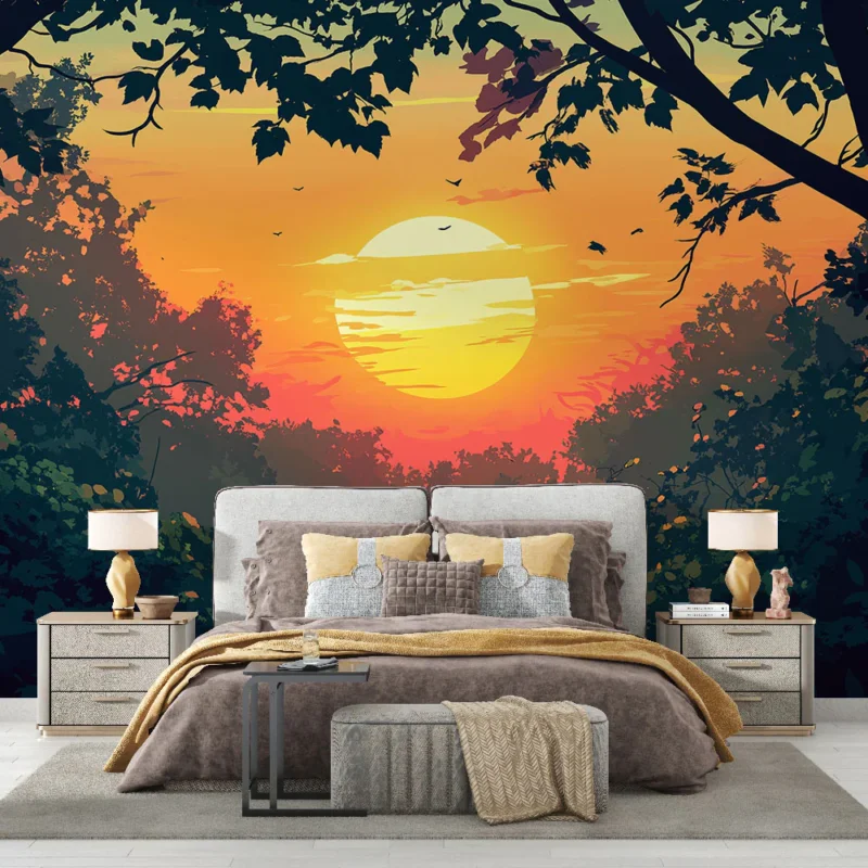 Papier peint coucher de soleil Vue apaisante sur la nature au crépuscule Produit De Marque