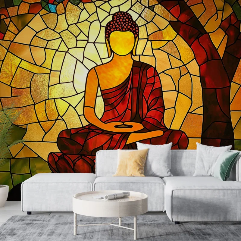 Acheter Direct Papier peint Bouddha Éclats de verre colorés représentant une statue de Bouddha