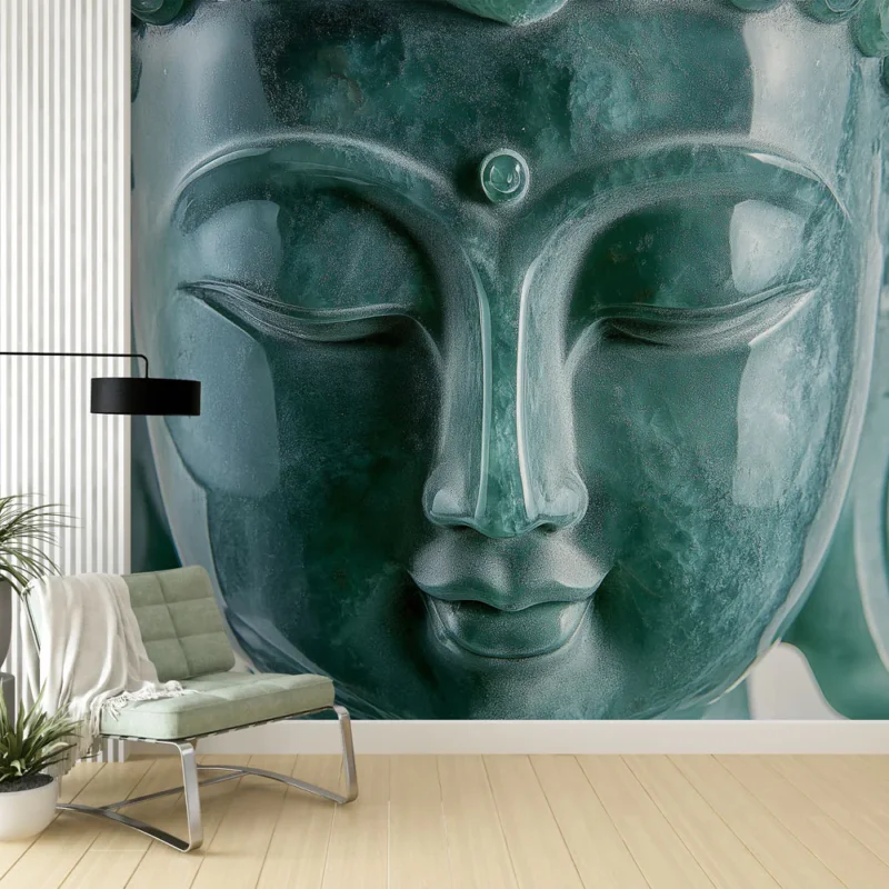 Bon Plan Papier peint Bouddha en jade Élégante sculpture méditative en jade vert