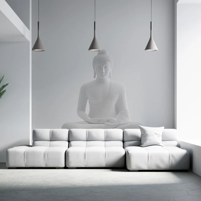 Papier peint Bouddha blanc Élégante sculpture en résine pour un intérieur apaisant Retour Gratuit