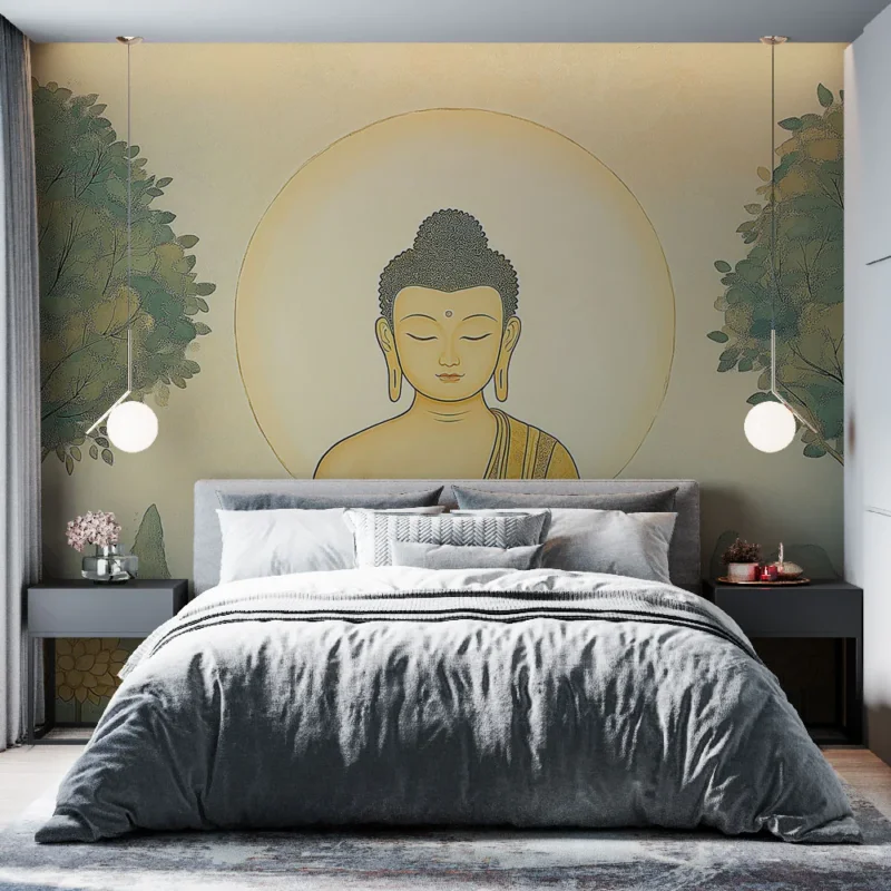 Acheter Direct Papier peint Bouddha Illustration sereine d‘un Bouddha entouré de nature