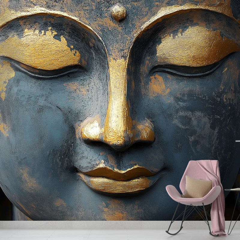 Offre Spéciale Papier peint statue de Bouddha Visage apaisant avec des détails dorés
