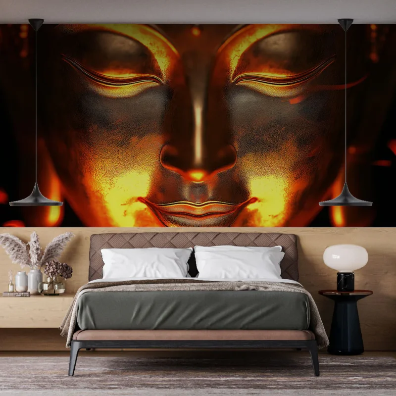 Papier peint Bouddha doré Papier peint Bouddha en métal doré avec lumière douce Jusqu'à Épuisement Des Stocks