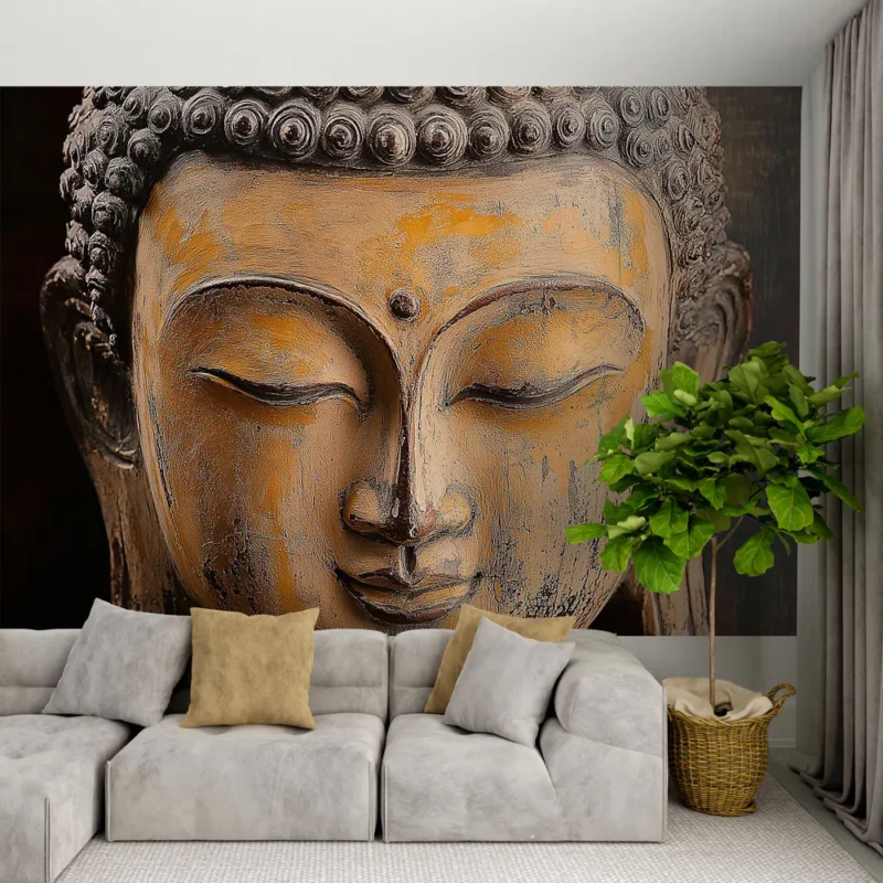 Papier peint Bouddha Papier peint en bois avec finition antique Retour Gratuit