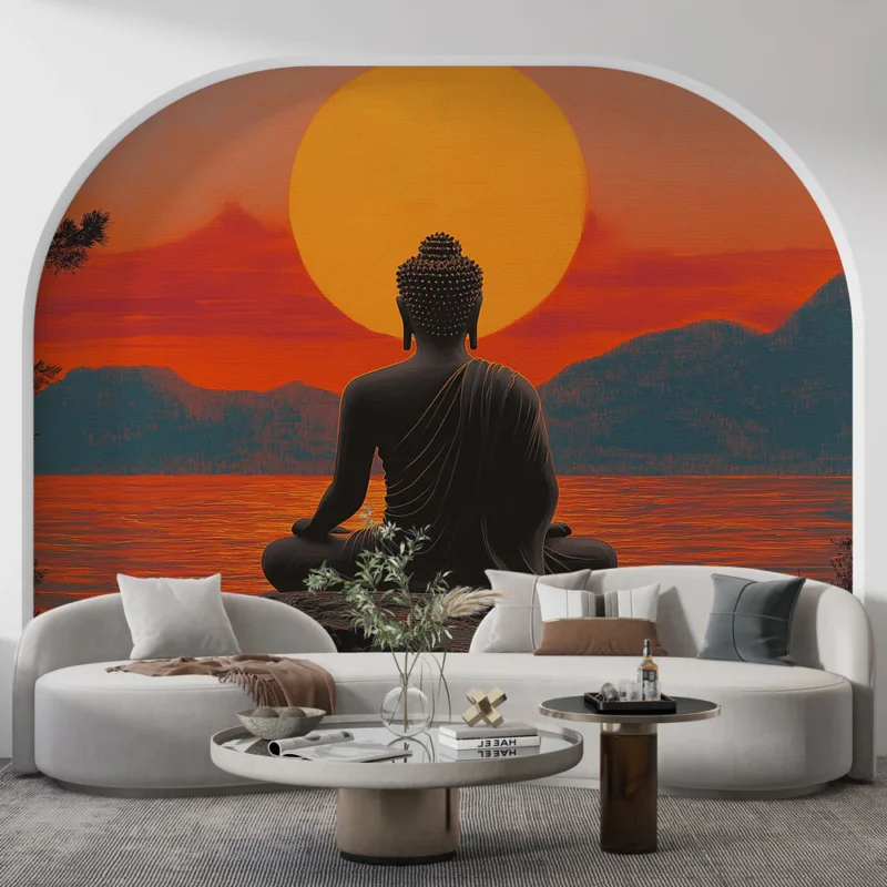 Livraison Express Papier peint Bouddha Silhouette de Bouddha au coucher de soleil spectaculaire
