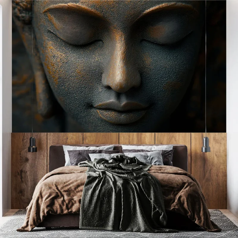 Papier peint Bouddha Détails texturés en bronze avec une expression apaisante Meilleure Vente